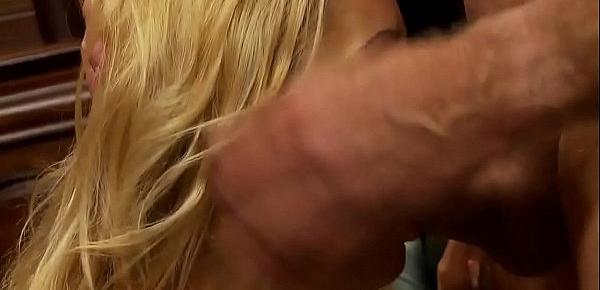  Long haired blonde Chloe Conrad has her pussy licked before getting pinned hard in threesome